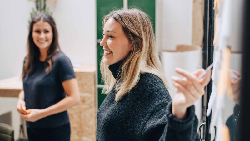 Girl pointing at presentation